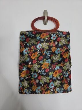 Vintage 60s 70s Ladys Pride Floral Convertible Tote Bag Tortoise Lucite Handle
​